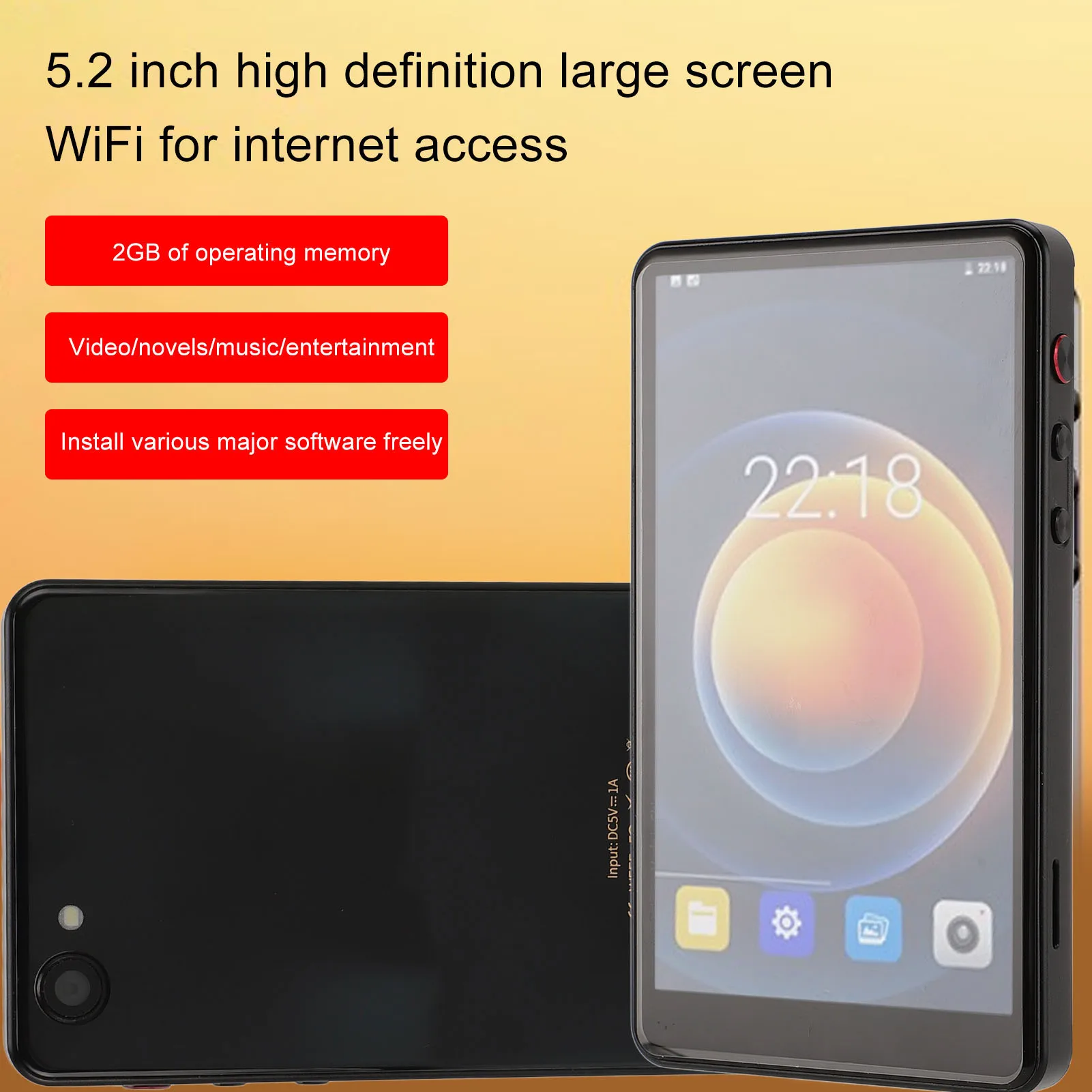 MP4 MP3-плеер 2500 мАч Поддержка 128 ГБ Цифровой Mp4-плеер 5,2-дюймовый беспроводной Bluetooth Fidelity для Bluetooth-динамика