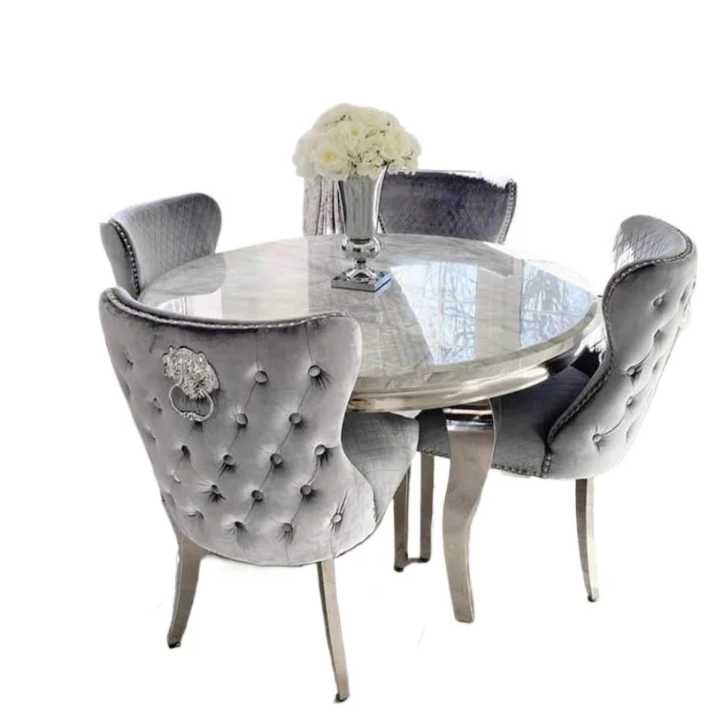 Luxury Shop Furniture Cheap Modern Elegant Design Set 4 Chairs Marble Top Spirit Legs Dining Table Round Dining Table