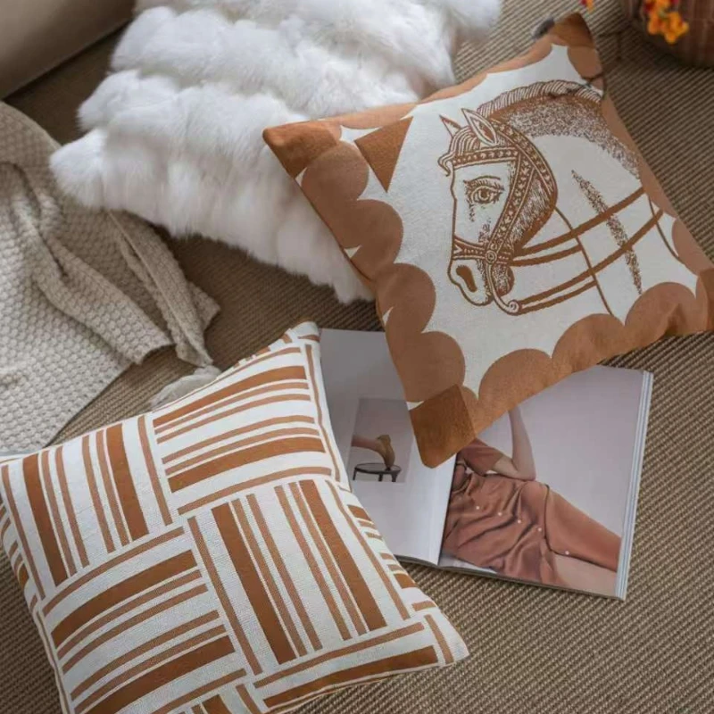 New Oat Color High End Geometric Jacquard Cushion Cover Double-sided Modern Light Luxury Pillow Covers Decorative Decor Home