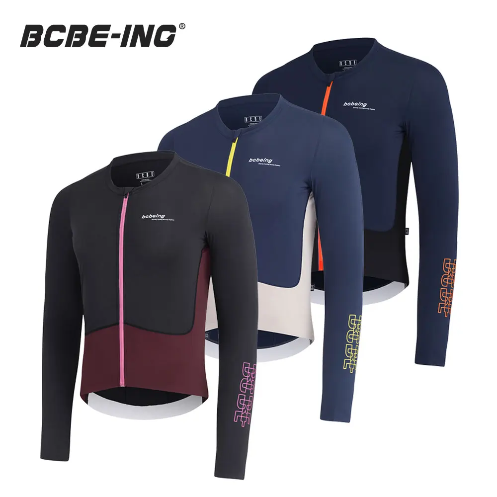 

BCBE-ING Мужской велосипедный трикотаж с длинным рукавом, легкий Aero Slim Fit, велосипедный трикотаж Pro MTB, рубашки для шоссейного велосипеда, топы с манжетами, дизайн