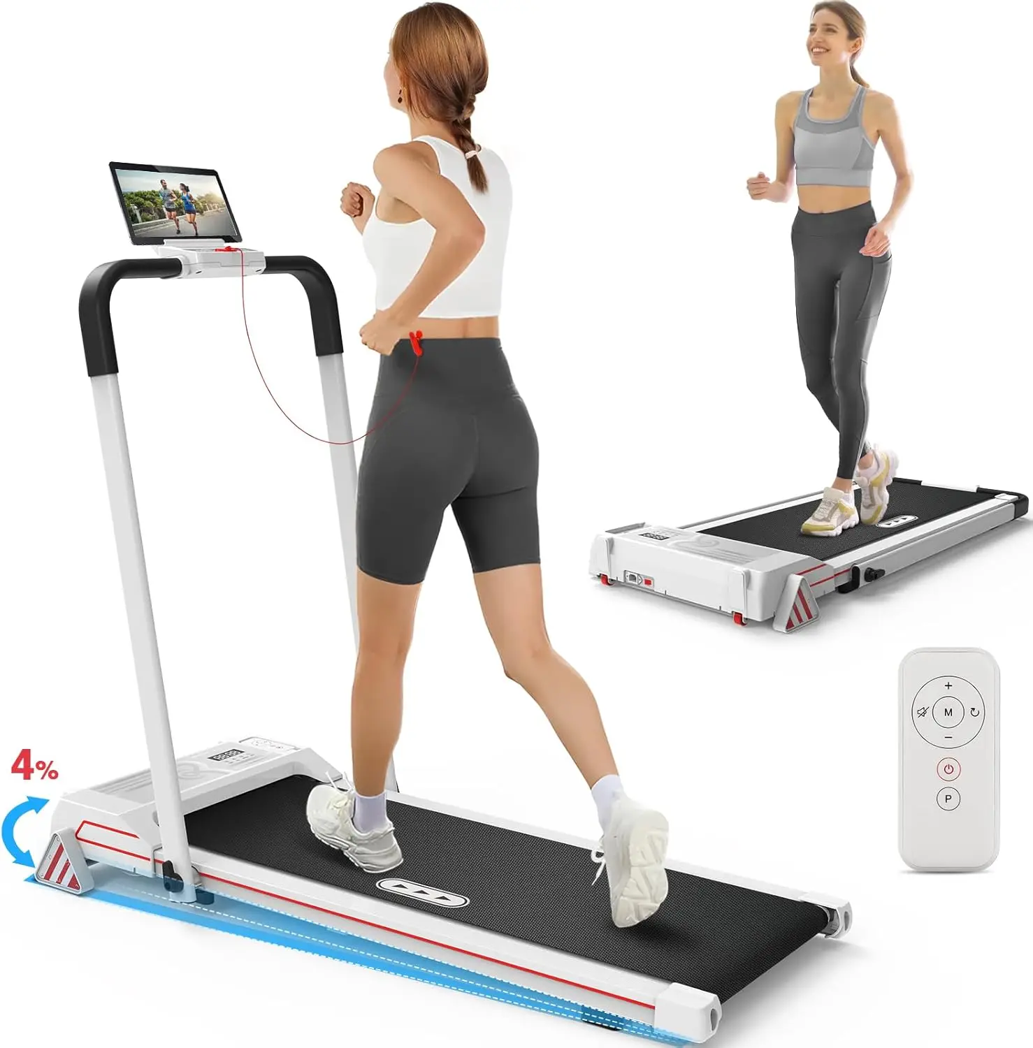 Multi‑Functional Manual Foldable Electric Treadmill, Under‑Desk Walking Machine With LED Display for Home Gym