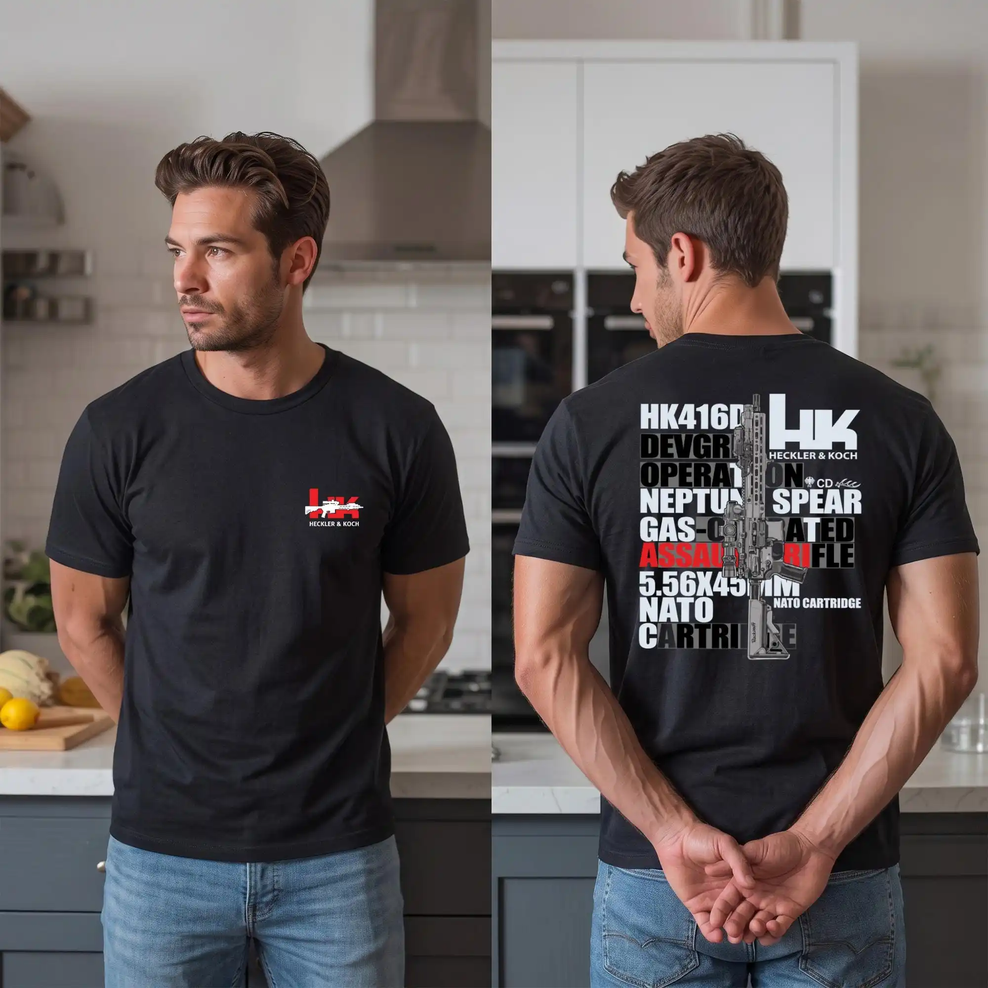 2026 New HK Tactical Family Matching Unisex Oversized Streetwear T Shirt HK416 Tactical Rifle Word Art Graphic Short Sleeve Tee