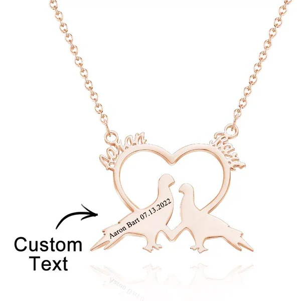 Custom Bird Heart Necklace Personalized  Jewelry Engraved Bird Silhouette AndText  Heart Shaped Pendant Animal Themed Necklaces