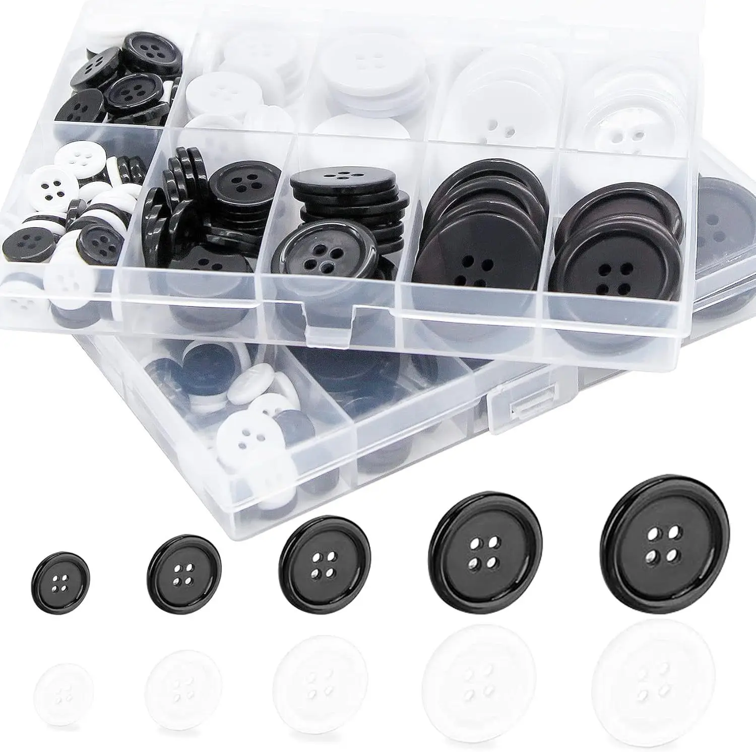 

160pcs Mixed 5 Sizes Black And White round Plastic Resin Buttons 4-Hole Sewing Accessories for Children's Garments And Crafts