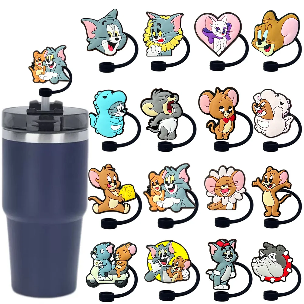 Hot Toys 1-16pcs Cat Mouse Straw Cover Cap 10MM Silicone Straw Plug Reusable Stanley Cup Accessories Straw Cap Charms Pendant
