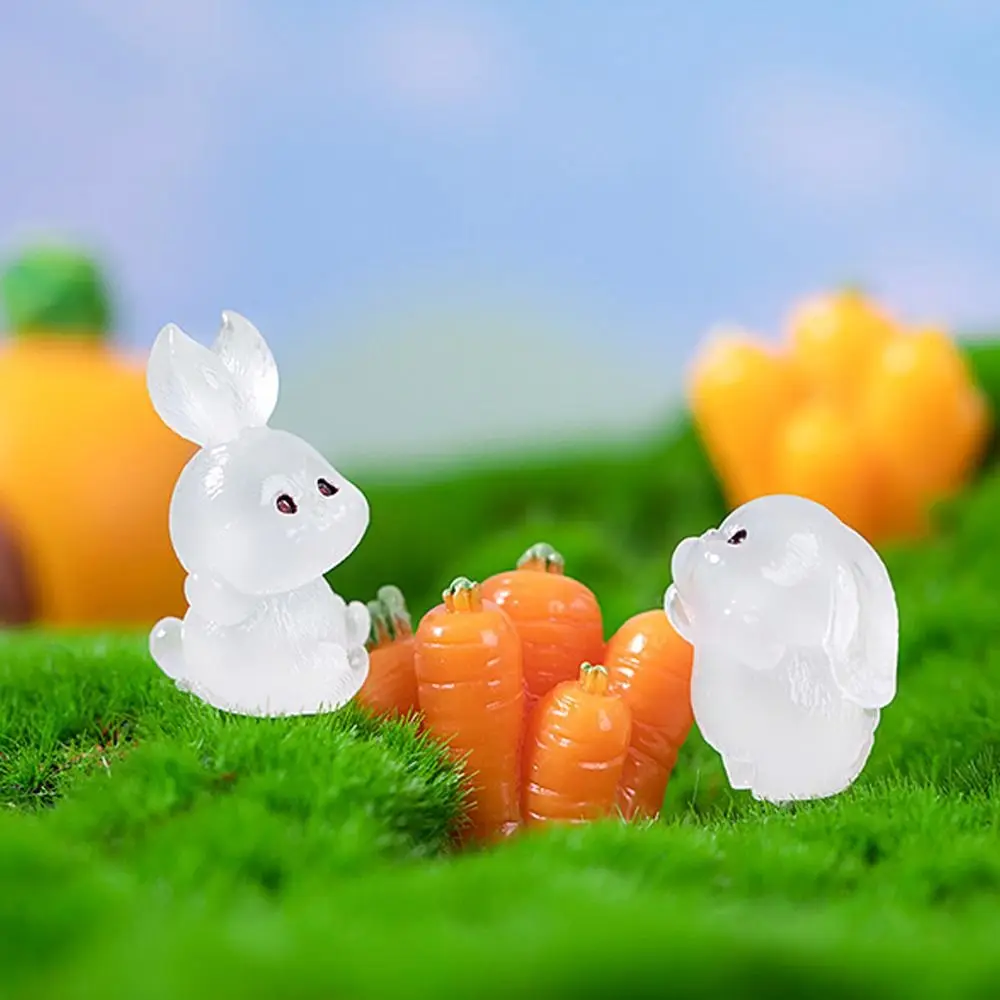 Funny Luminous Rabbits Miniature Statue Cute Resin Crafts Micro Landscape Ornament Glowing Animal Mini Rabbits Ornament Garden