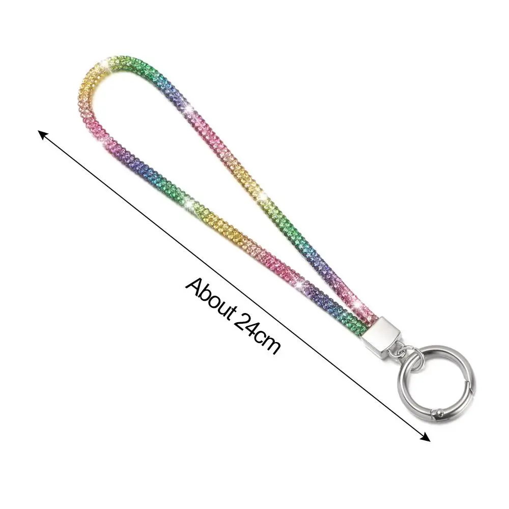 Chaveiro com glitter, alças de pulso brilhantes, corda anti-perda de cristal, cordão de suspensão, cordão de telefone com strass