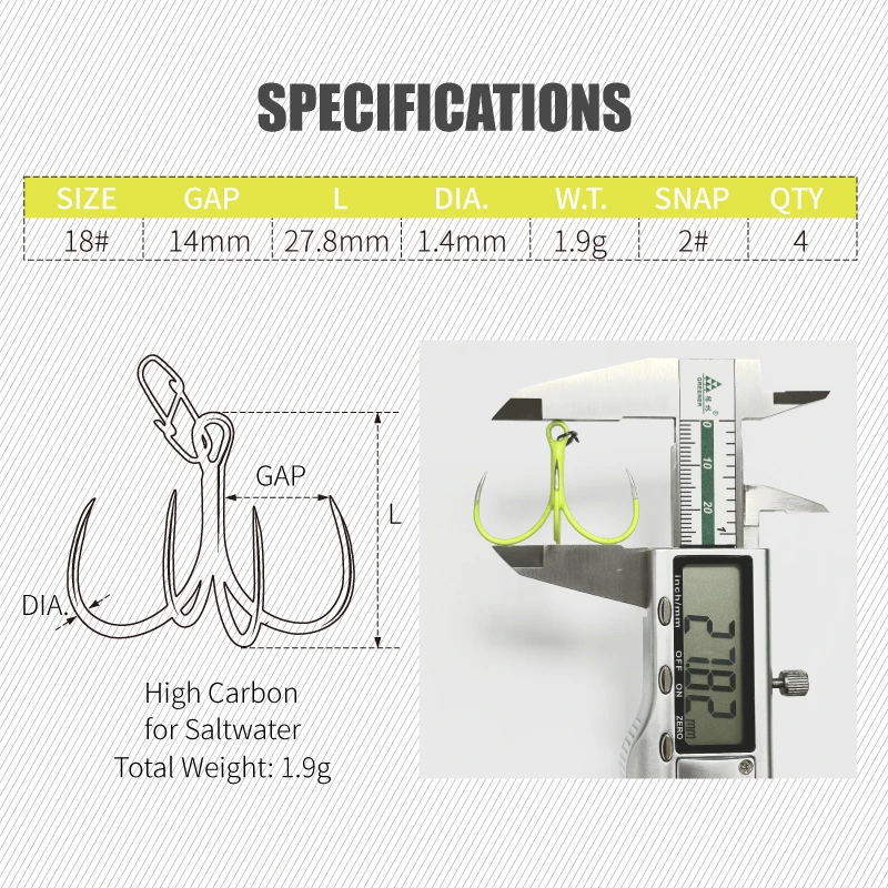 LUREHOLIC 18# 4pcs Glow Quatro Hook with Quick Snap High Carbon Sea Fishing Saltwater for Belt Fish Super Strong Super Anti Rust