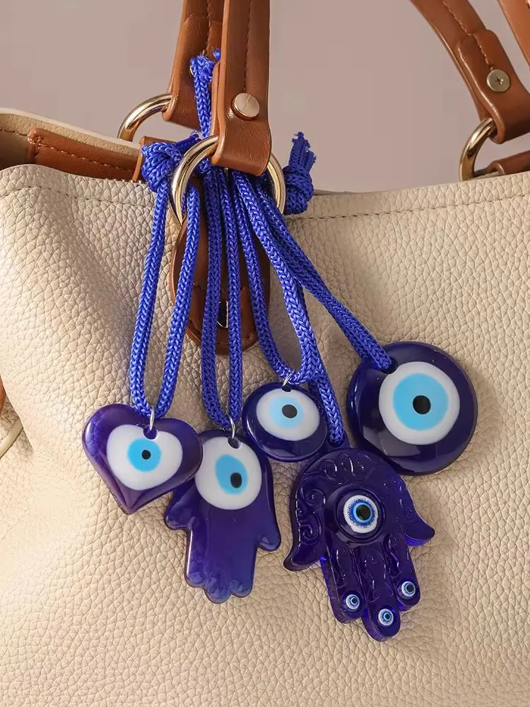 Aihua Bohemia Glücksbringer Türkisches Böses Auge Schlüsselanhänger Hamsa-Hand Blaue Glasperlen Schlüsselringe für Damen und Herren Taschenanhänger Deko-Geschenke – Detail 1