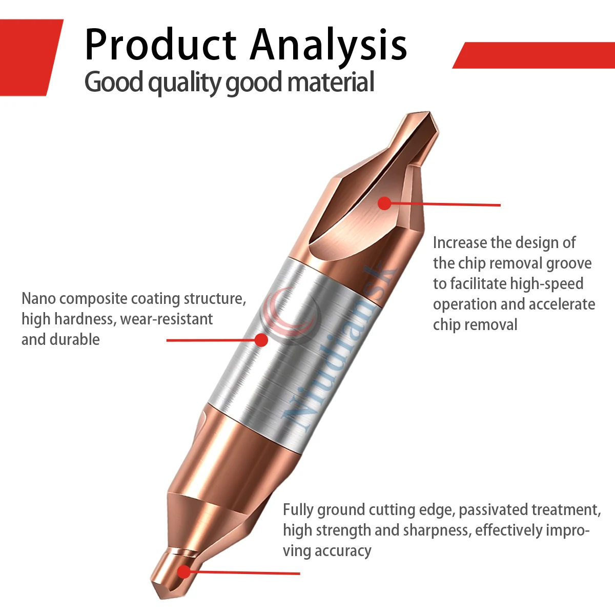 Double Headed Center Drill A1.0xD4xL50 A5.0xD10xL100 A-Type Extended Centering Positioning Center Drill Bit For Aluminum steel