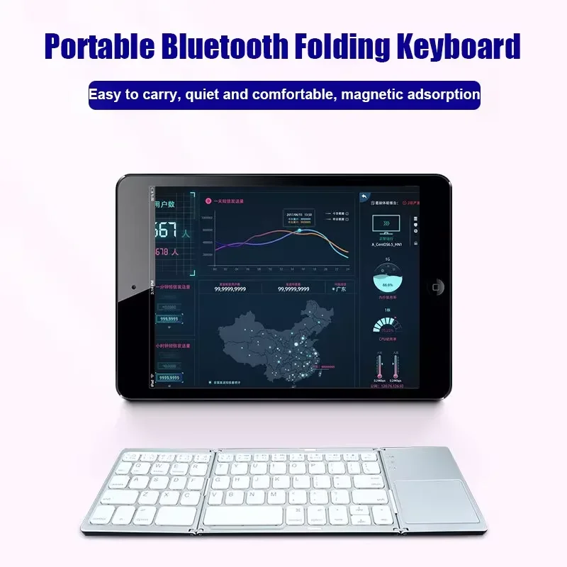 Mini clavier Bluetooth pliable avec TouchSub pour IOS, Android, Windows, bureau, sans fil, stockage, trois systèmes, universel