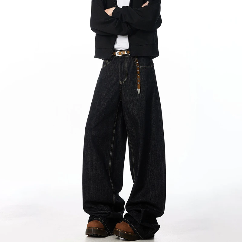 Korean Casual Wide Leg Jeans For Men And Women Loose Straight Leg Pants Curved Knife Pants Black Jeans