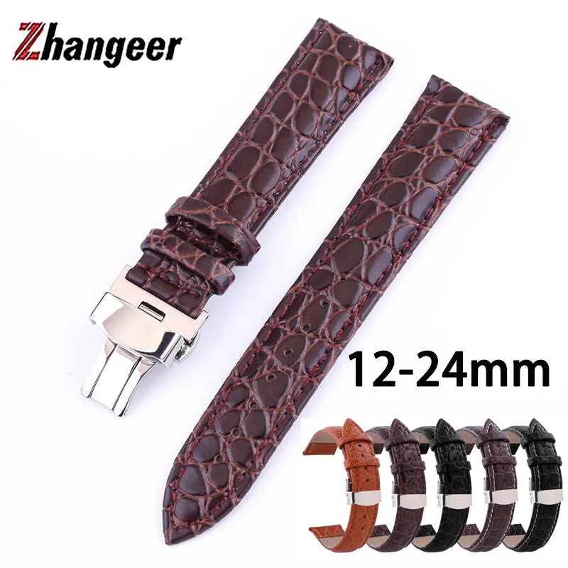 Crocodile Pattern Strap 12mm 13mm 14mm 15mm 16mm 17mm 18mm 19mm 20mm 21mm 22mm 24mm Watch Band Butterfly Buckle Accessories