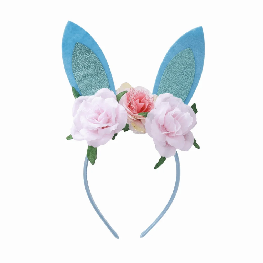 

Floral Decoration Rabbit Ears Headbands Colorful Shiny Bunny Ears Hair Hoop Photography Props Headwear Happy Easter Headdress