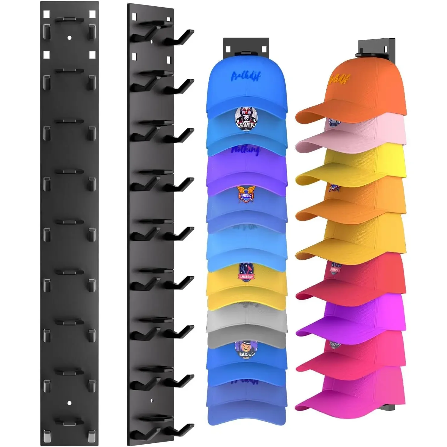 

Hat Organizer, Wall Mounted Baseball Cap Rack, Adhesive Mount Holds 18 Hats, Easy Access Display For Closet Door Bedroom, 2 Pack, Black Or White
