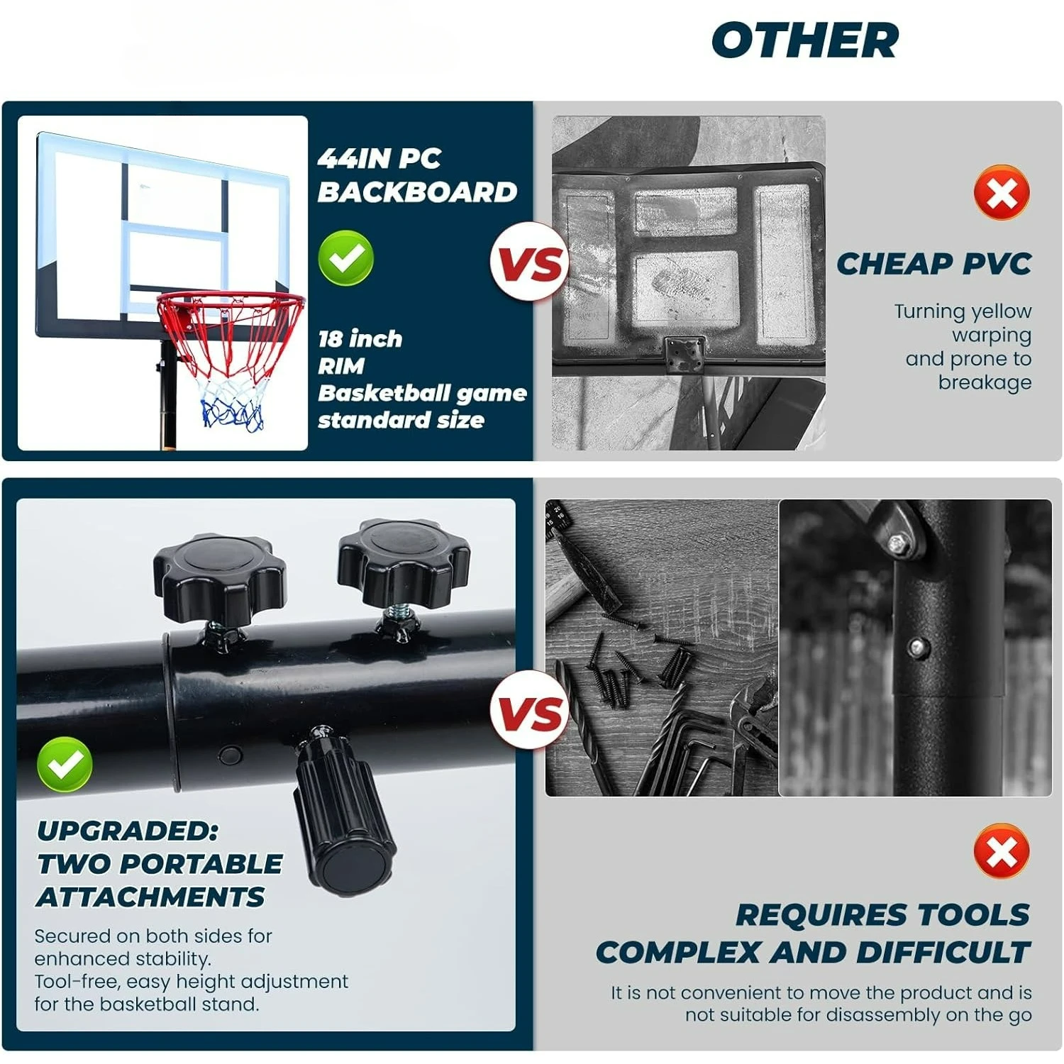 Portable Basketball Hoop, 5.6-10FT Adjustable Basketball Goal System, 44 Inch Outdoor Basketball Hoop & Goals