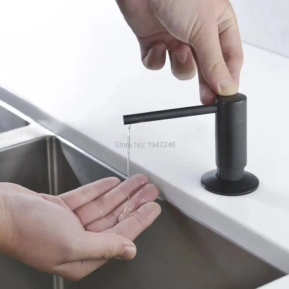 

New High Quality Matt Black In Deck Mount Countertop Kitchen Sink Soap Dispenser Set With ABS Pump