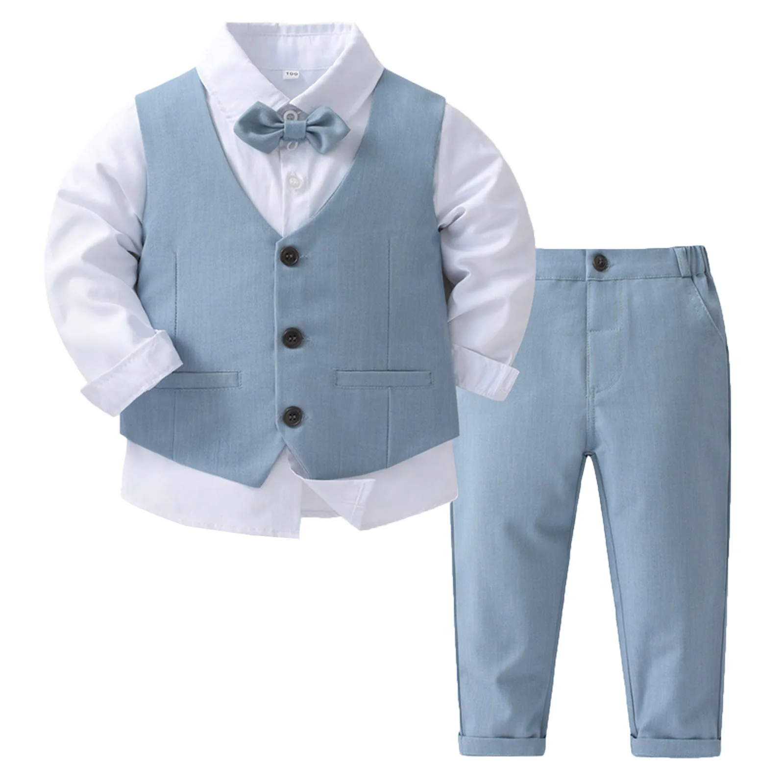 Kids Boys School Uniforms Gentleman Clothes Outfit Long Sleeve Baptism Christening Sets Children Birthday Party Costumes