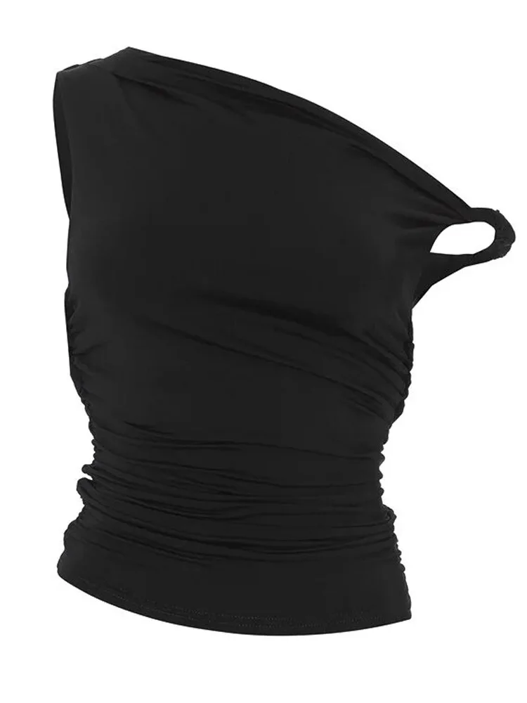 Nova moda sexy sem mangas camisetas femininas chique gola inclinada mulher regata senhora do escritório verão colete fino y2k roupas elegantes