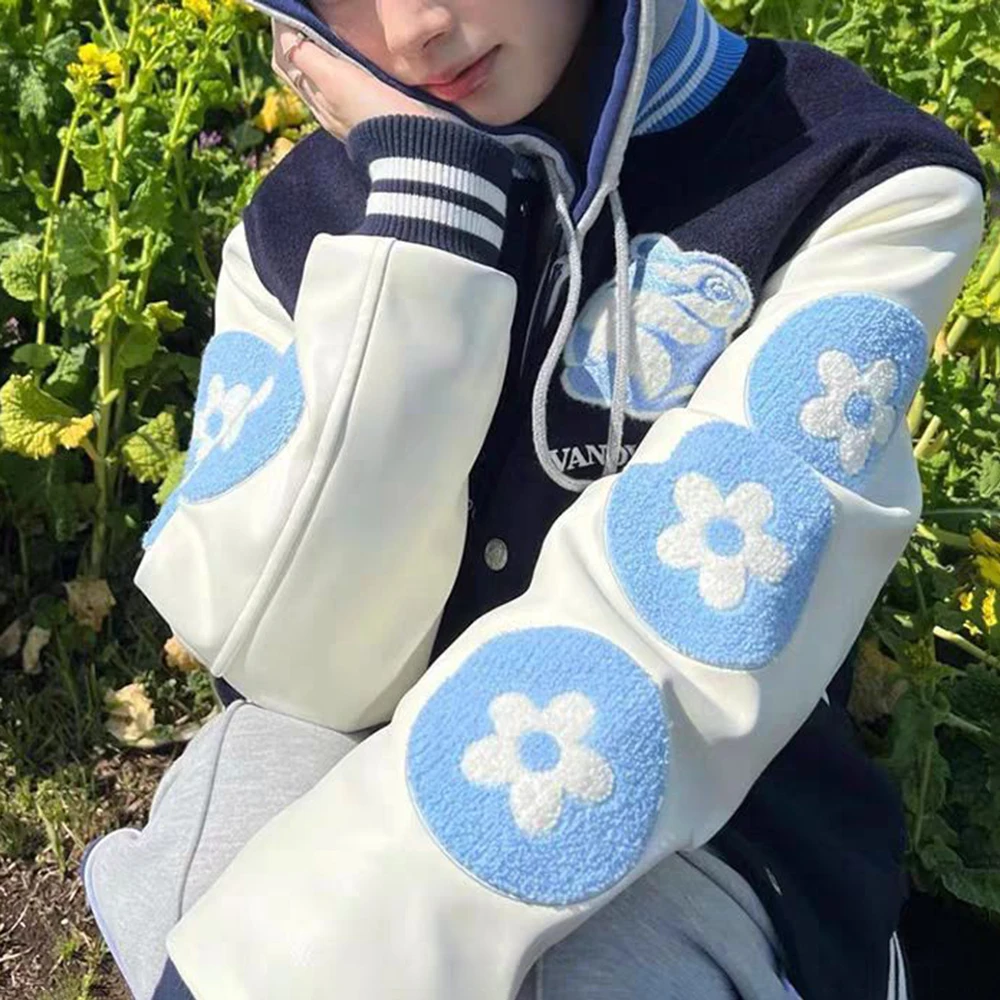 American Street Fashion Trend Rabbit Embroidered Baseball Uniform Unisex Autumn And Winter New Casual Y2k Jacket Coat Men