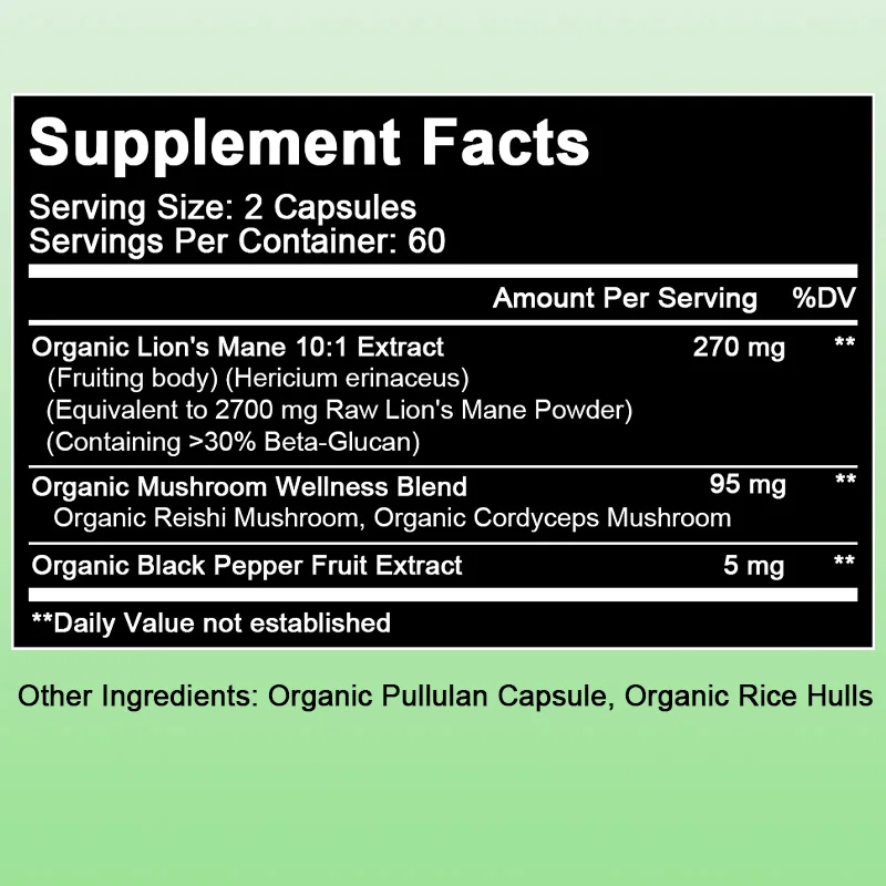 

Natural Premium Brain-boosting Lion’s Mane Mushroom Capsules – Lion’s Mane Mushroom Supplement, Boost Immunity, Improve Sleep