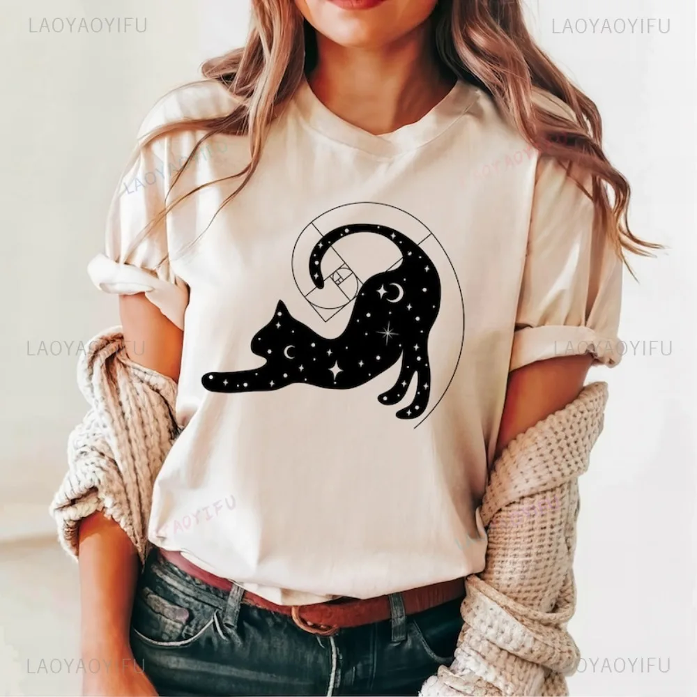 Fibonacci Cat Golden Ratio T-Shirt Sacred Geometry Mystic Cat Math Teacher T Shirt Casual Fashion Loose Harajuku Unisex Tshirt