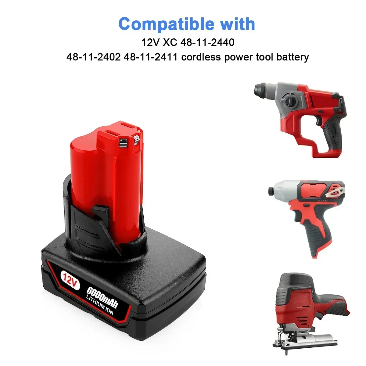 แบตเตอรี่ 12V 3Ah 6Ah แบตเตอรี่ชาร์จสําหรับ Milwaukee M12 XC เครื่องมือไร้สาย 48-11-2402 48-11-2411 48-11-2401 MIL-12A-LI