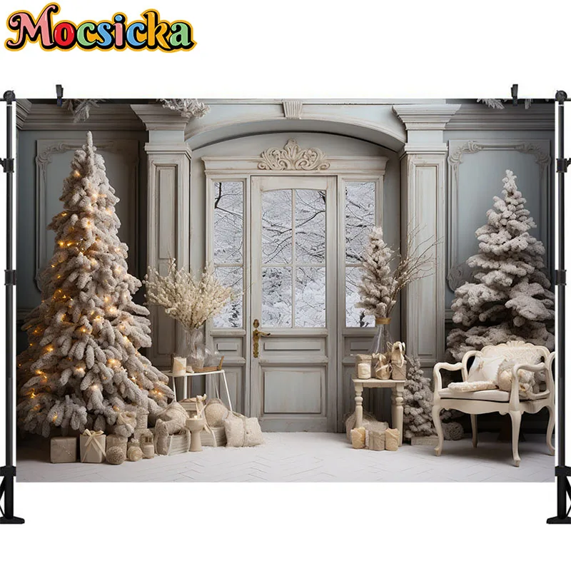 Mocsicka Weihnachts feier Dekoration Holztür Weihnachts baum Schrank Familie Kinder Erwachsene Porträt Fotografie Studio Prop Banner