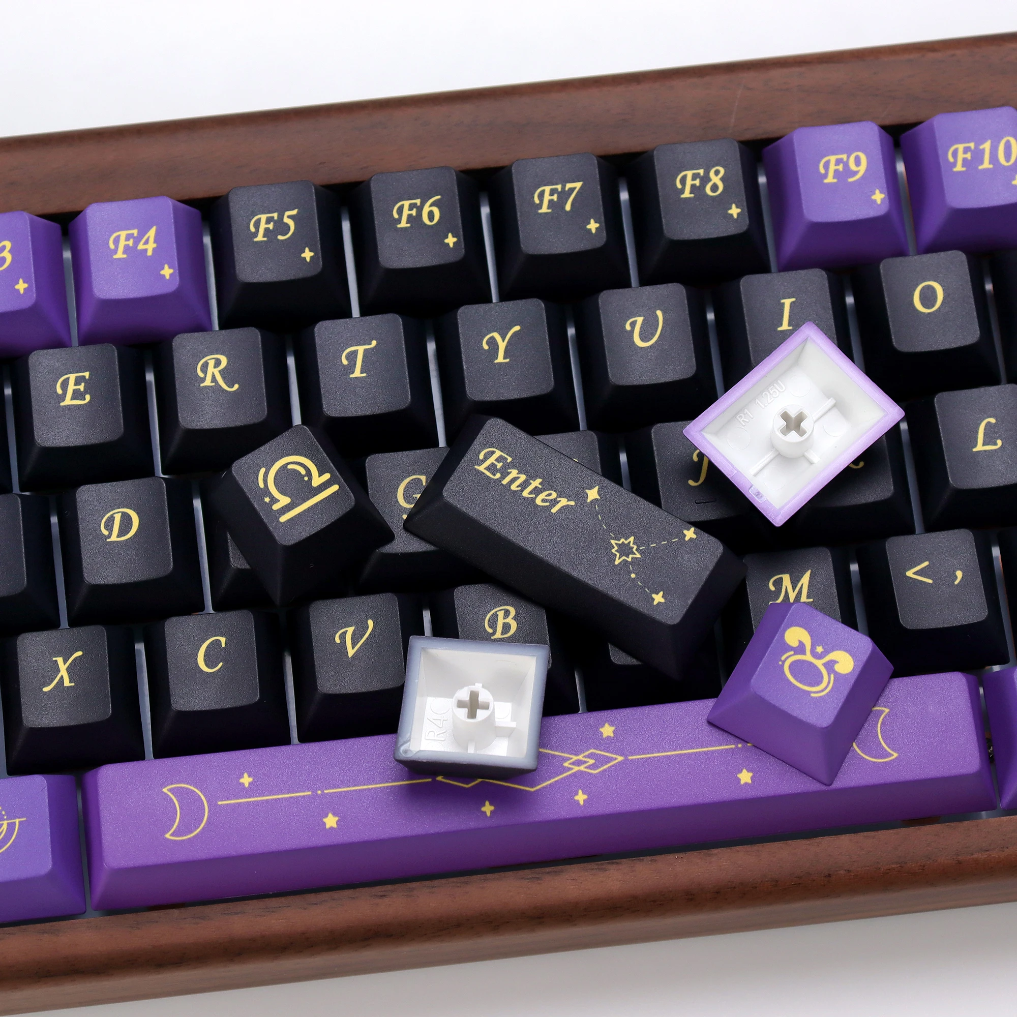 KBDiy 143 Keys Stardust Prelude Keycap الكرز الشخصي الأرجواني الأسود أليس سبليت سبيس ISO PBT أغطية المفاتيح للوحة المفاتيح الميكانيكية 60 #4