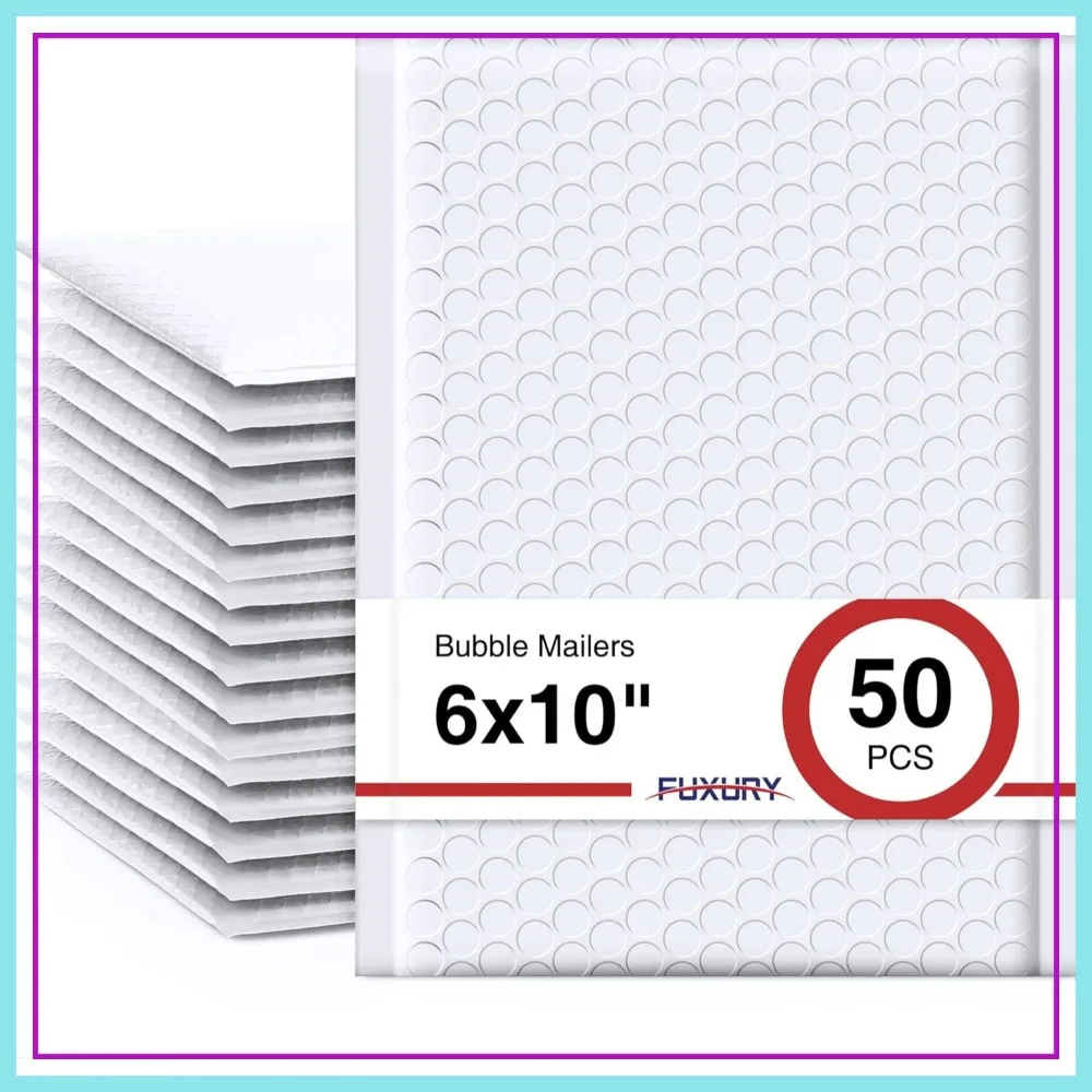 

6x10 Inch Bubble Mailers 50 Pack White Padded Envelopes 6x9 Usable Size