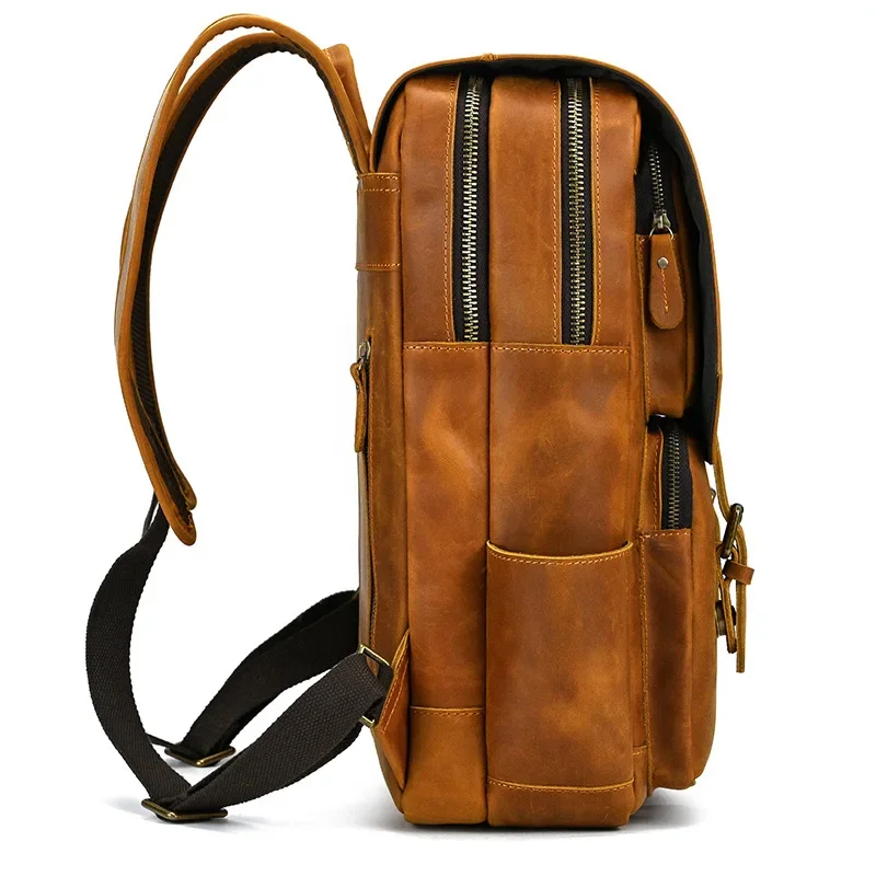 Retro flip backpack men's leather large capacity backpack first layer cowhide outdoor leisure travel bag