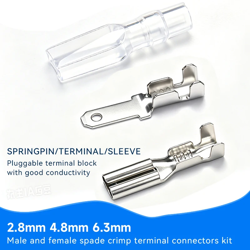 100Pcs Car Speaker Wire Connectors Set Spring Spade Cold Crimp Terminals 2.8mm 4.8mm 6.3mm Female Male Plug