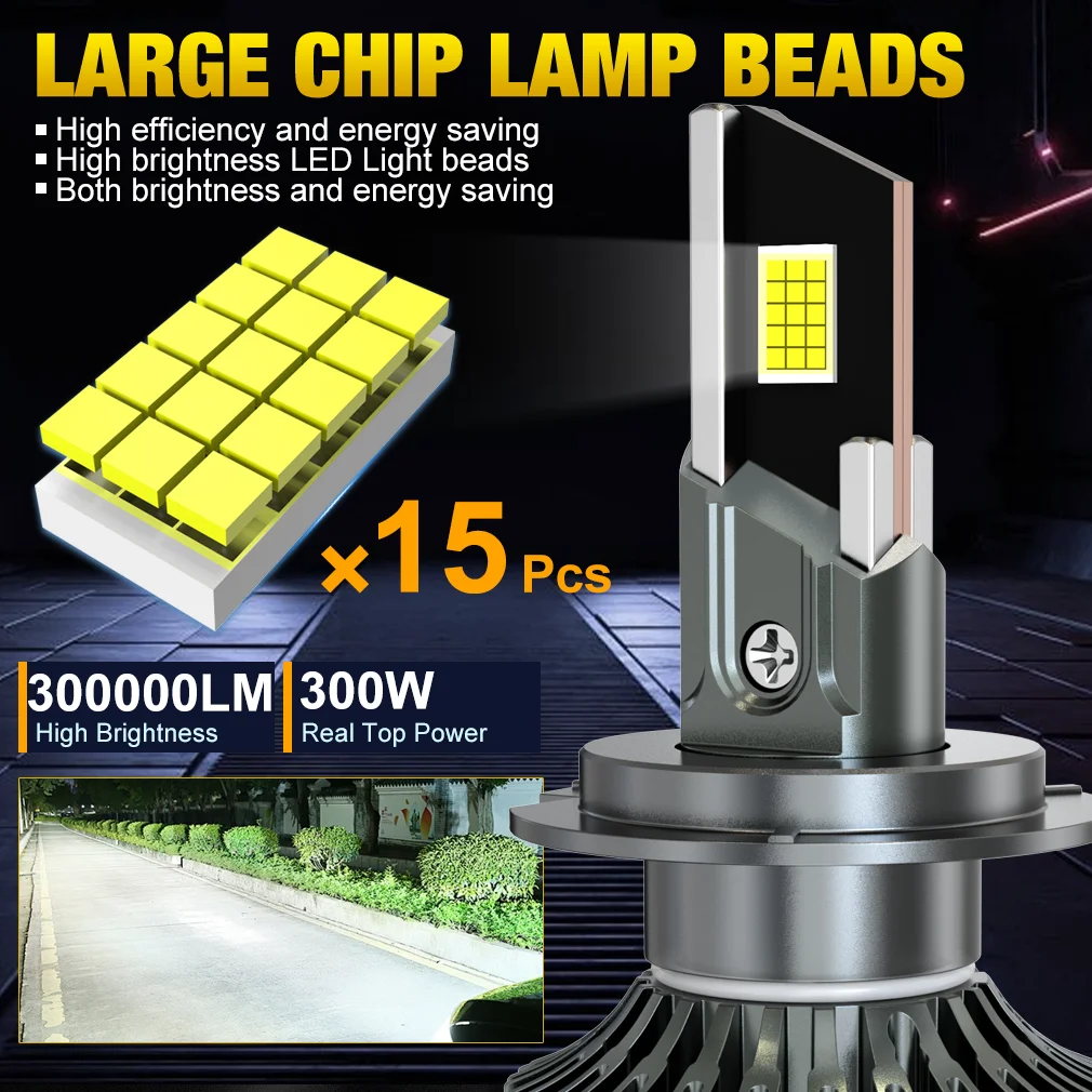 S&D H7 H4 LED Headlight 300000LM 300W H1 9005 9006 Car Headlight Bulb Canbus Wireless Fog light Auto Headlamp 6000K White 12-24V