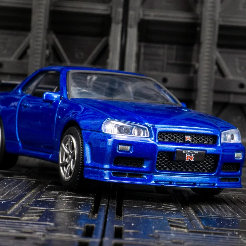 1:36 Nissan GTR R34 Skyline Ares Die Cast and Toy Car Metal Toy Fast and Furious Car Model Collectible Ornament