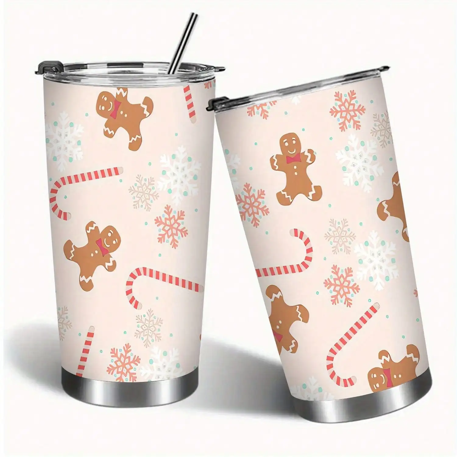 TOPZOO Vaso Térmico de Acero Inoxidable de Doble Pared con Aislamiento al Vacío de 20oz, Diseño de Hombre de Jengibre y Bastón de Caramelo, Rosa y Blanco, Taza de Acero 304 para Bebidas Calientes/Frías, Talla S, Oficina, Camping - Antiderrames y para Hombres