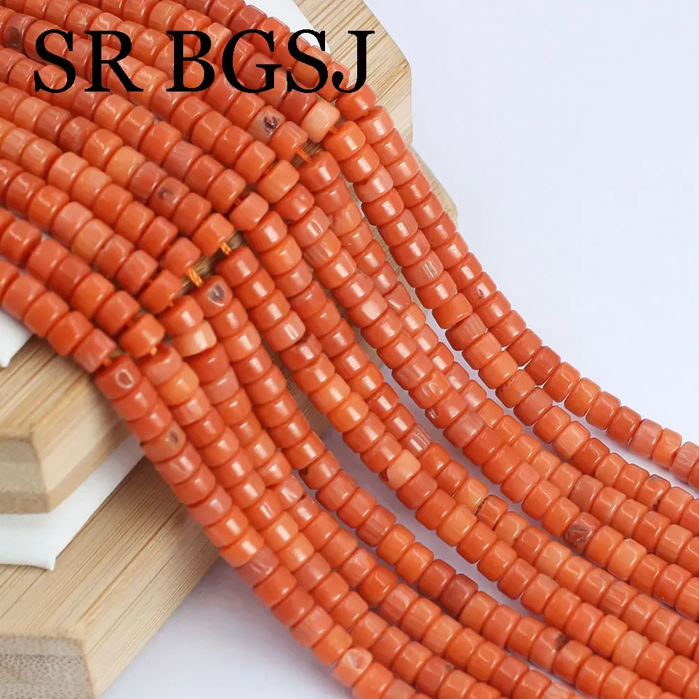 4x5mm Vintage Orange Drum Rondelle Natural Sea Bamboo Coral Loose Sapcer Beads Strand 15\