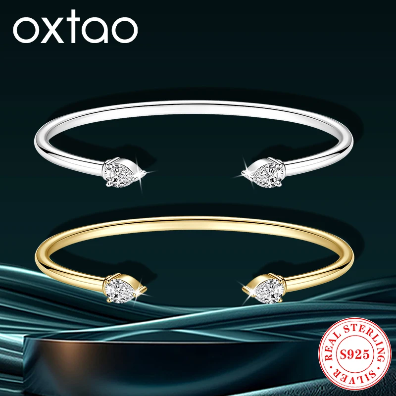 

OXTAO Original 925 Sterling Silver Hand Bracelet Fine Jewelry for Women Moissanite Cuff Bracelet Flex D VVS1 5x7mm Pear Cut