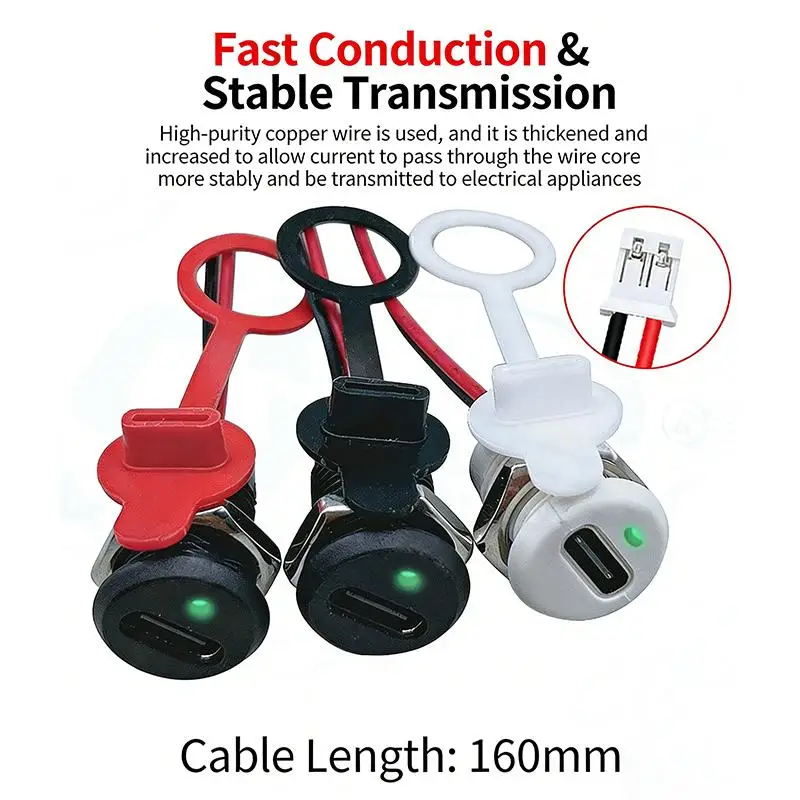 HOT!High Power USBC 2Pin Charging Socket PH20 Nut type Snap Lock Secure TYPEC Connector for Industrial Equipment Charging