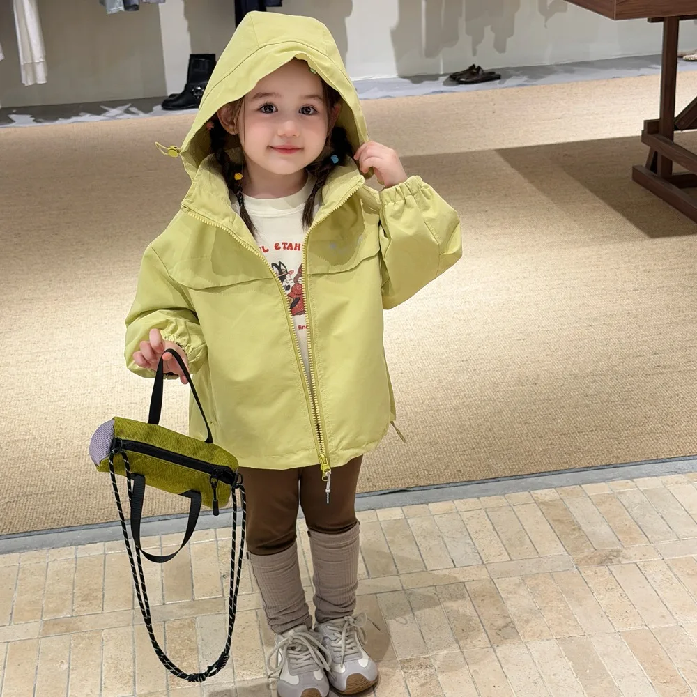 Girls Hooded Jacket 2026 Spring Autumn New, Korean Style Casual Windbreaker Outer Tops For Baby Kids Girls  for 80-130cm