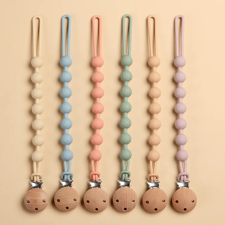 Clip per ciuccio in legno di faggio catena in Silicone accessori per bambini Anti-goccia catena per ciuccio supporto per capezzolo Clip per capezzolo Cartoon