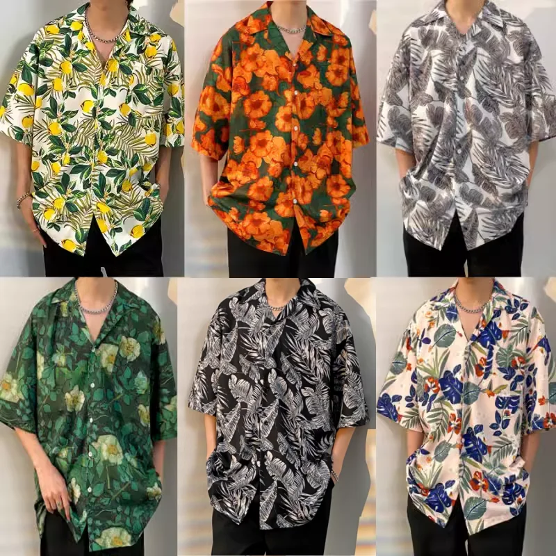 

Ice Silk Hong Kong Sle Men's irt Summer Faion Urban ort Sve Printed Casual irt Beachwear Tourist Outerwear