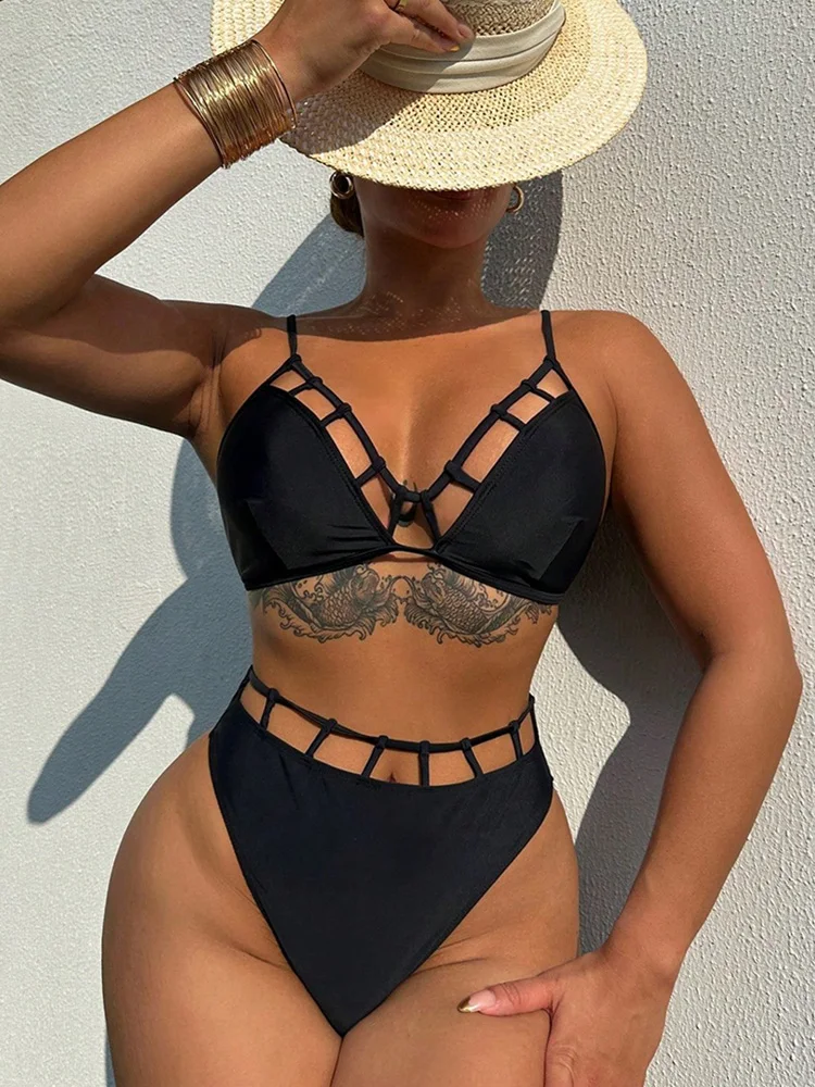 

Sexy Bikinis Sets Summer Women Swimsuit 2024 Trend Black Swimwear High Waist Brazilian Swimming Bathing Mujer Biquini