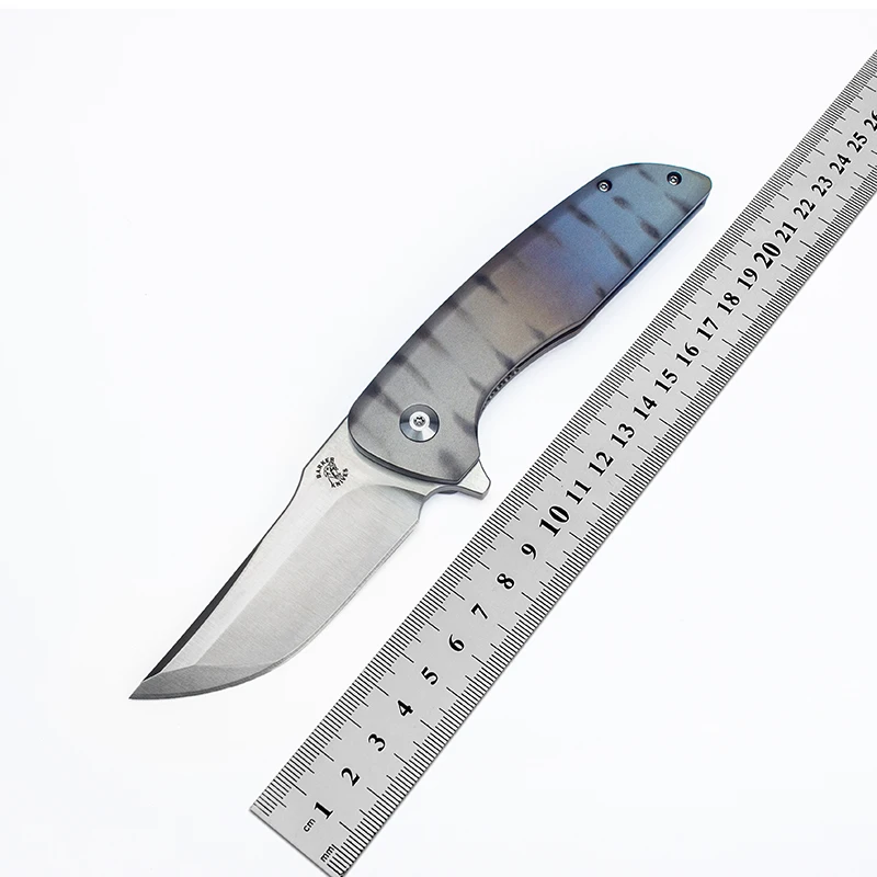 Chung Kui Made Barker Hokkaido Folding Knife Tiger Patterned Ti Handle M390 Blade Pocket EDC Outdoor Equipment Survival Tools