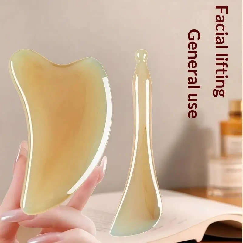 Natural Ox Horn Gua Sha Massage Set Smooth Edges Lifting Effect For Facial Body Home Skincare Use