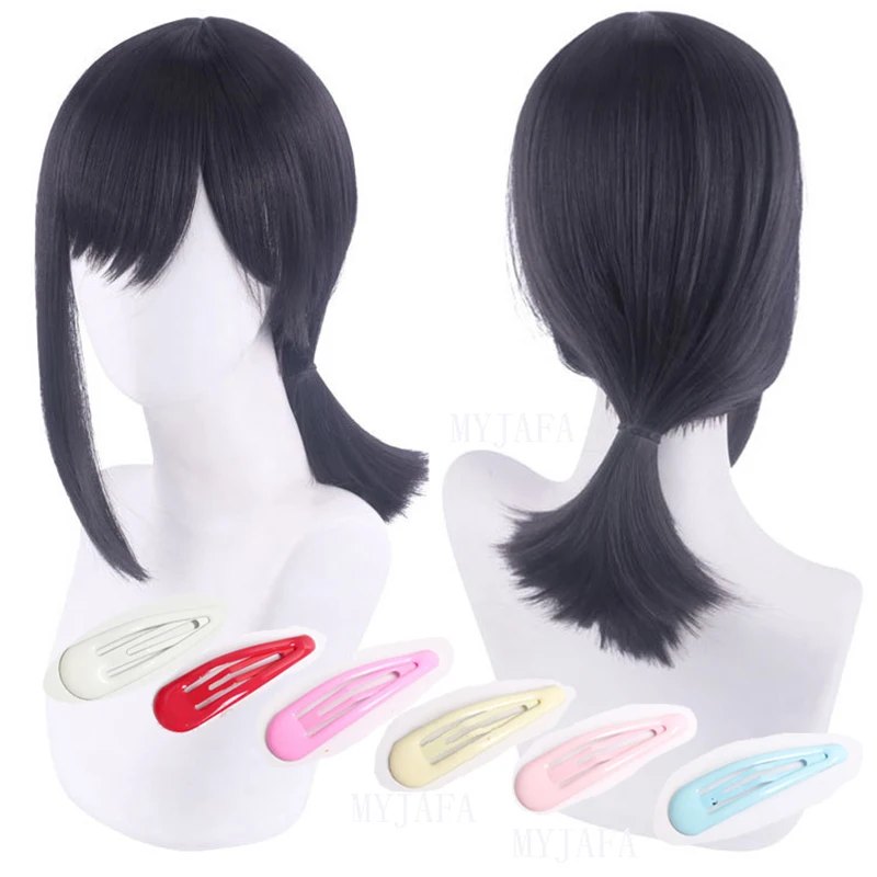 High Quality Chainsaw Man Higashiyama Kobeni Cosplay Wig Black Ponytail Heat Resistant Synthetic Hair Wigs + Wig Cap + Hairpins