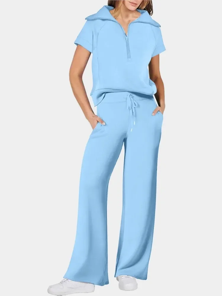 

CPSYM Повседневная спортивная женская толстовка Suitzip Upshort Movement Bell Bottoms, комплект из 2 предметов, летняя женская толстовка с эластичной резинкой на талии и шнуровкой