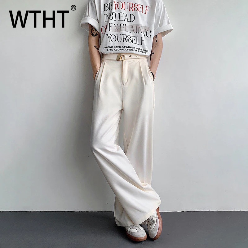 

WTHT модные мужские однотонные брюки-блейзер в корейском стиле, модные летние повседневные широкие брюки с высокой талией 209, мужские 2A1070