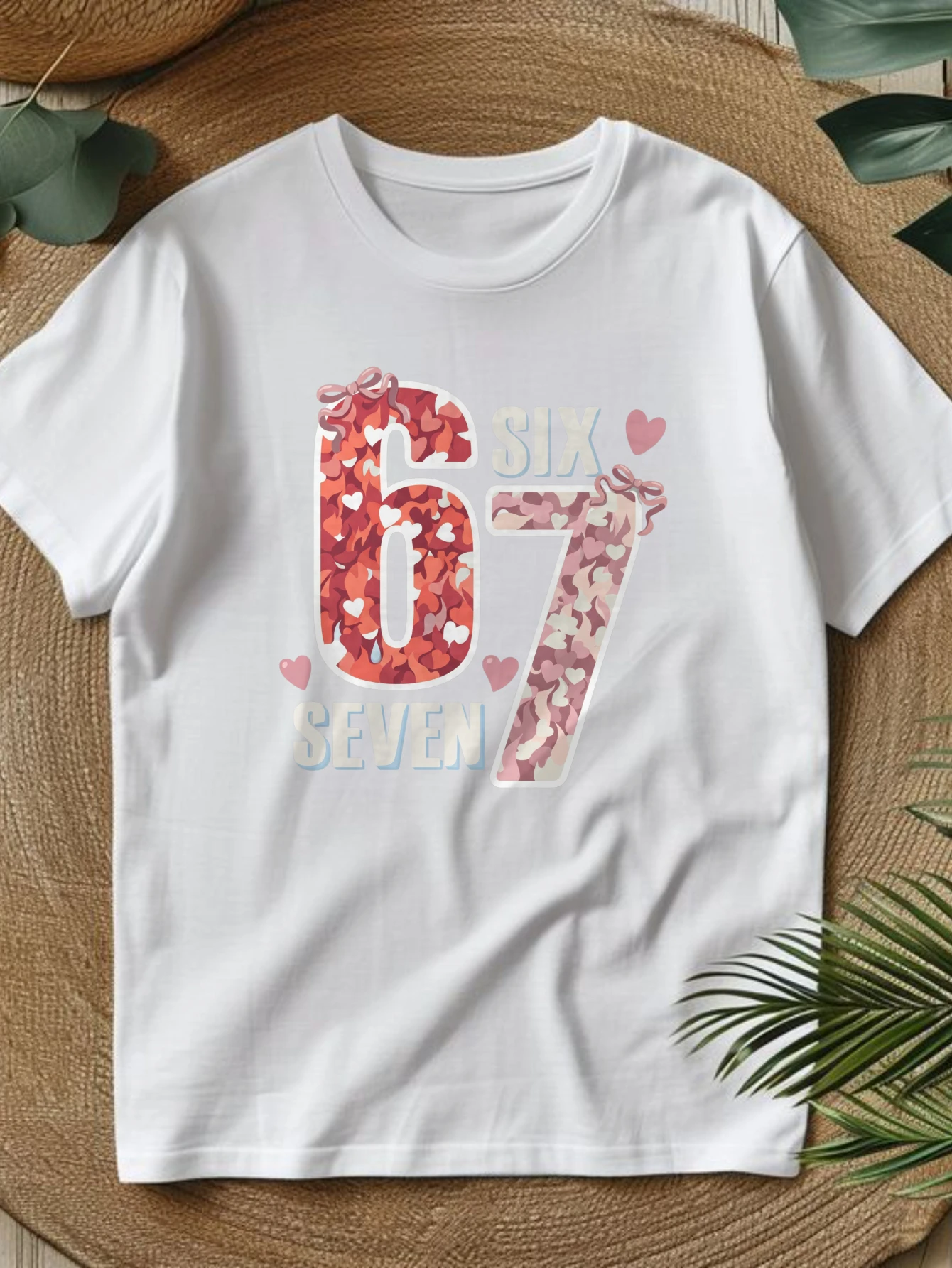 2026 Spring/Summer New Casual Short-Sleeve Printed T-Shirt, Exclusive Holiday Print and Unique Slogan, Heart Pattern Number Six and Seven, Local Delivery