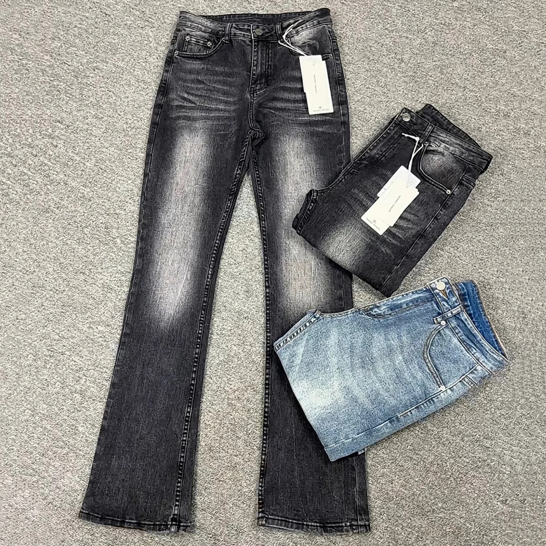 

Мужские джинсы Cleanfit Heavyweight Vintage Washed Black Grey 517 с эффектом микро-клеш, эластичные, модные, со средней посадкой, из хлопкового стрейч-денима