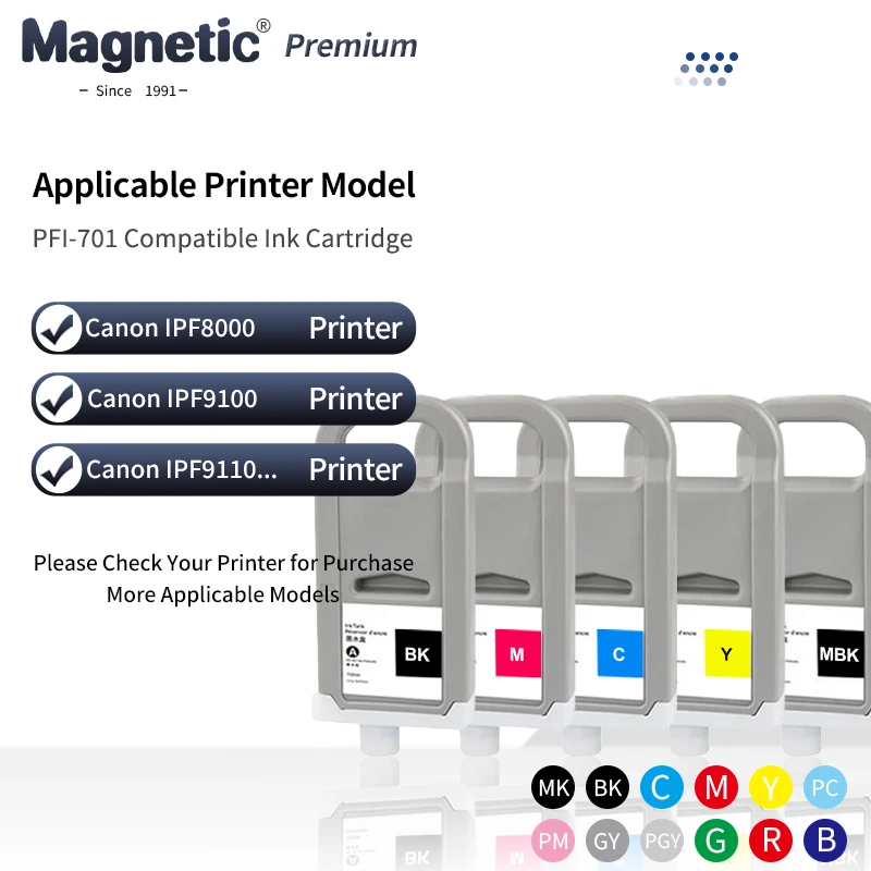 

PFI-701 PFI 701 Чернильный картридж 700 мл для принтера Canon IPF8000 9000 8100 9100 8110 9110, 12 цветов, с пигментными чернилами со стабильным чипом